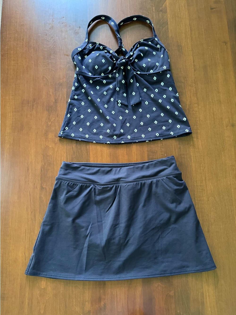Lands' End Navy Tankini Top and Swim Skirt Set